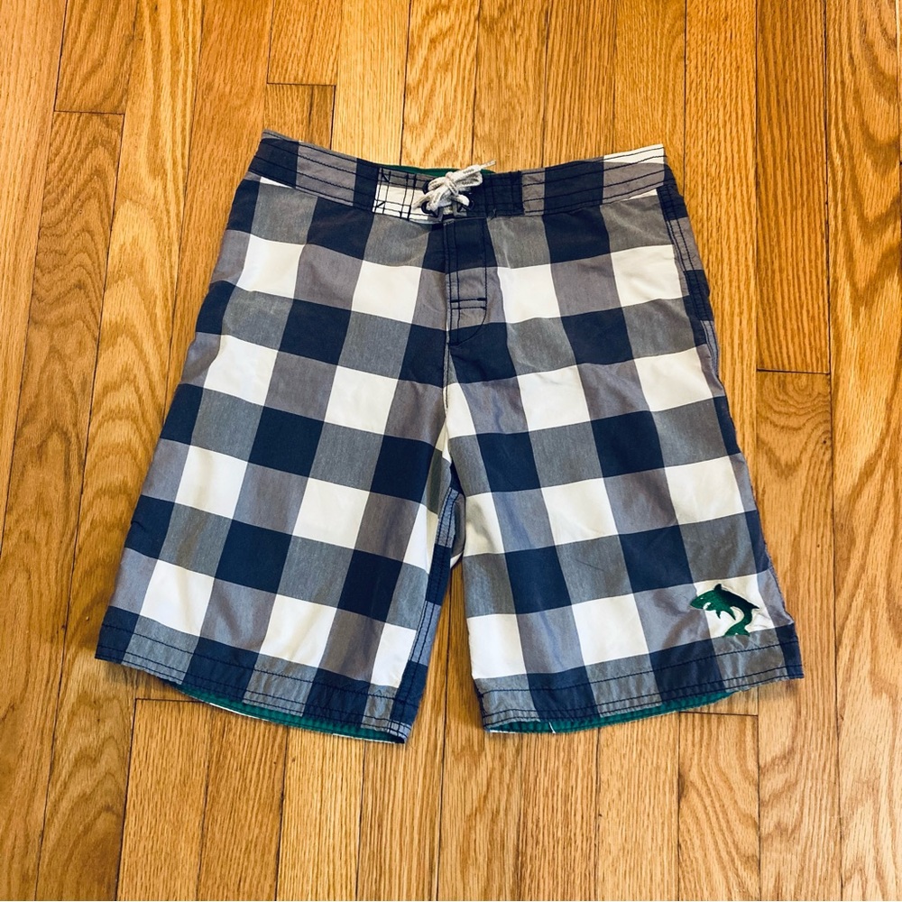 Lands End Kids Swim Trunks White Blue Boys Medium 10-12